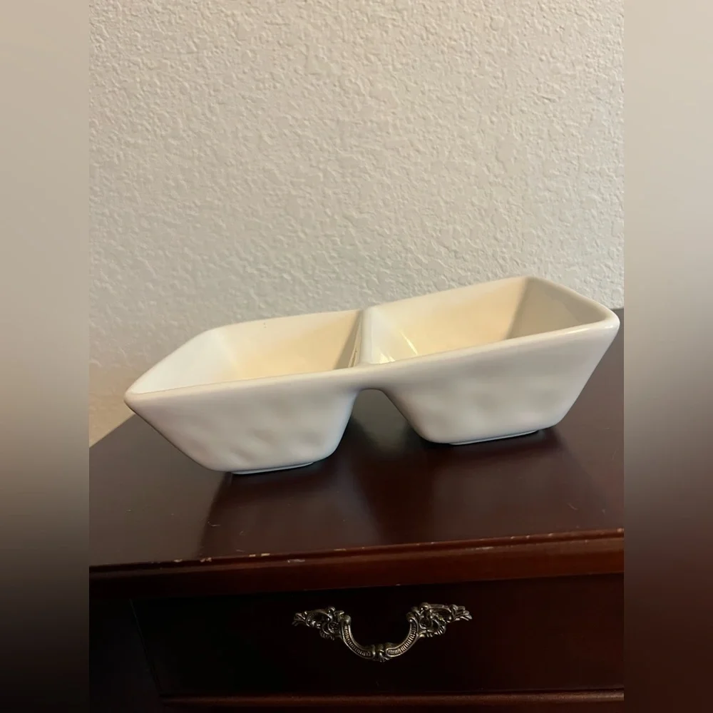 Rae Dunn You're Pretty White Ceramic Dual Section Dish